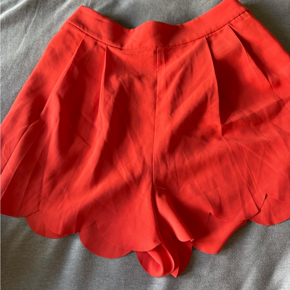Elodie Coral Scallop-Hem High Waist Shorts